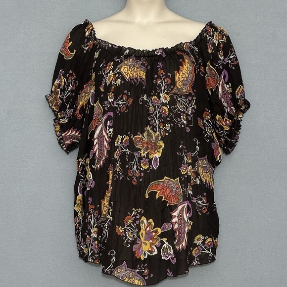 Cato Womens Top Plus 22W Brown Colorful Floral Pleated Peasant Western Boho - Picture 1 of 11